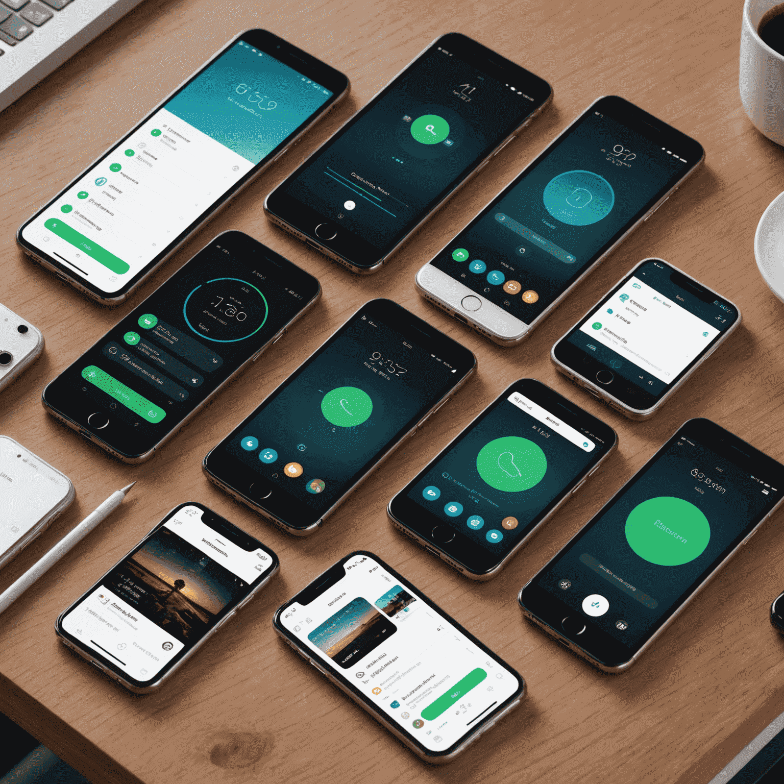 صورة توضح خمس واجهات مستخدم مختلفة للهواتف الذكية، تبرز سهولة الاستخدام والتصميم البديهي